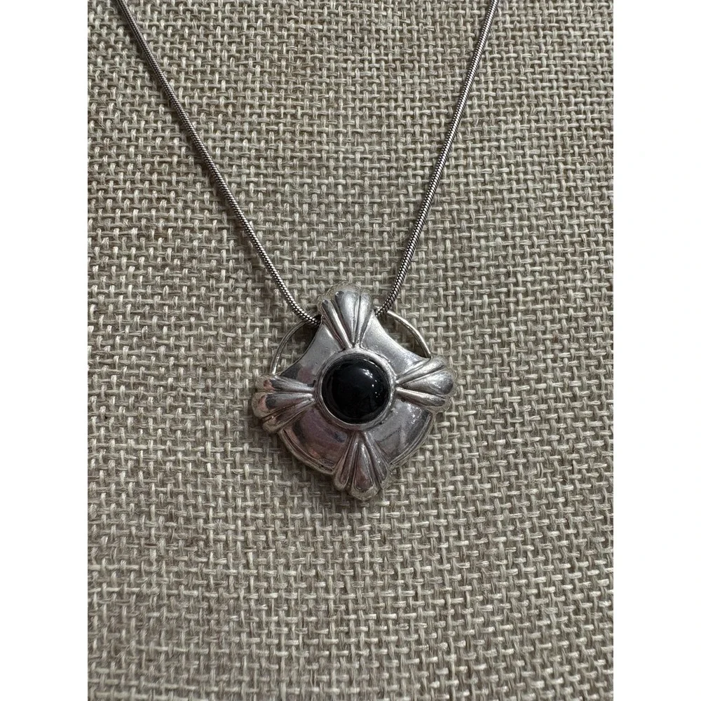 Sterling Silver Black Onyx Southwestern Pendant‎ Necklace